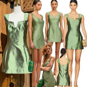 🆕 CULT GAIA 🧿 NWOT Marizia Silk-Dupioni Mini Dress, Calla Lilly Green Sz US 6